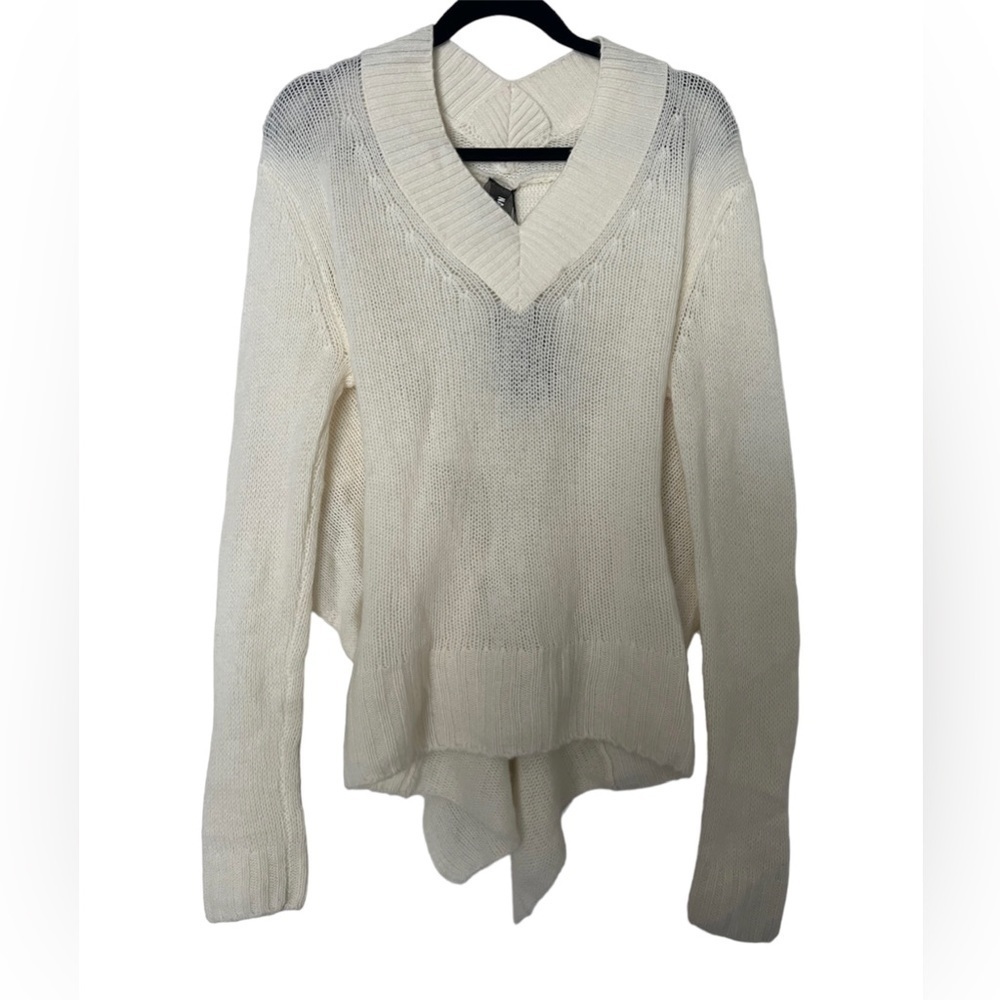 NWT NAADAM Cashmere Loose Drape Open Back V Neck Pullover Sweater White
